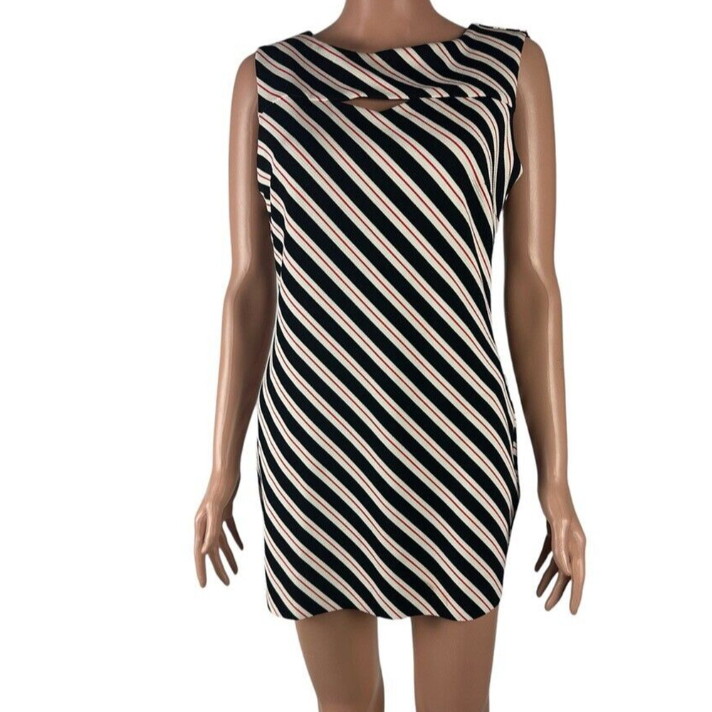 En Focus Studio Sz 6 Mini Dress Sleeveless Black White Red Stretchy New W/0 Tags
